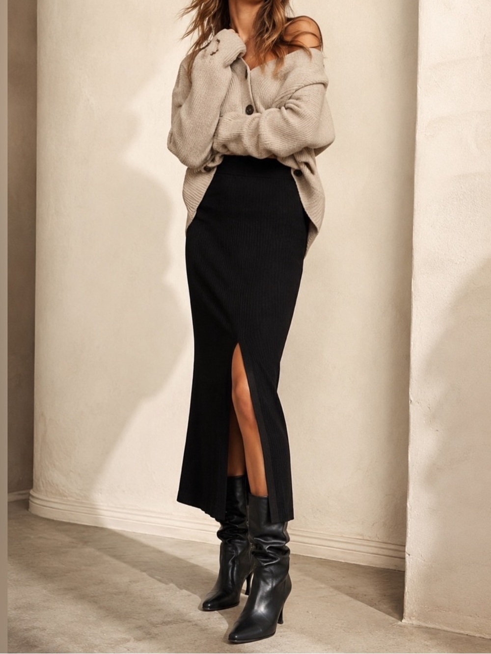 Free People Skyline Midi Skirt Black - Small